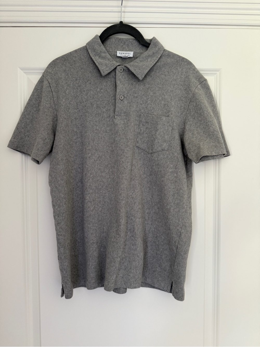 Sunspel Men's Riviera Gray Short Sleeve Polo Shirt